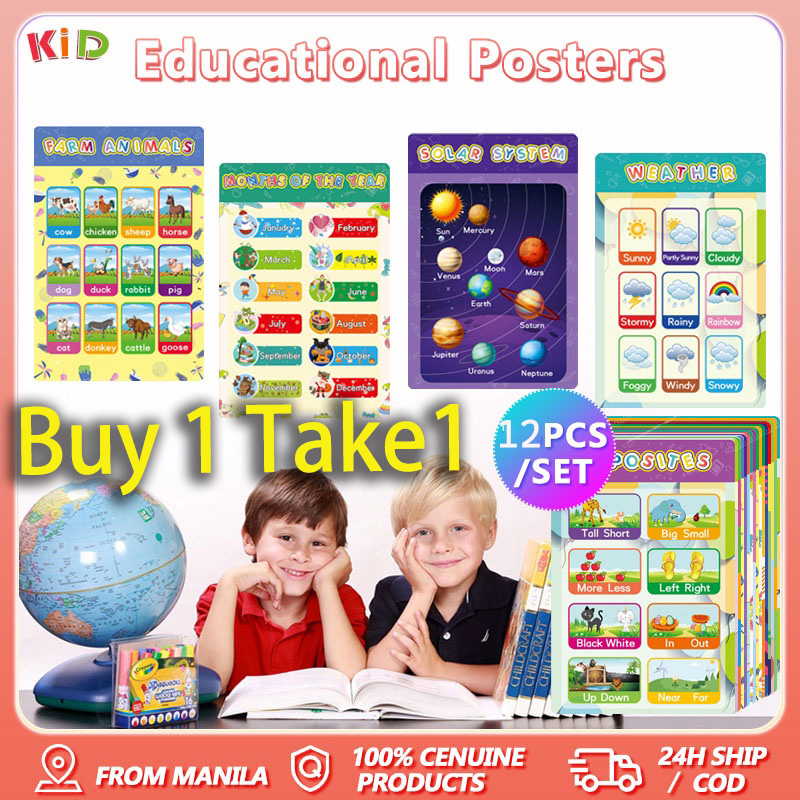 12pcs Big educational charts for kids wall laminated educational charts