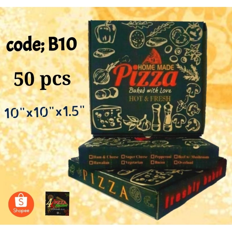 Pizza Box, 10 Brown with Generic Design, Corrugated