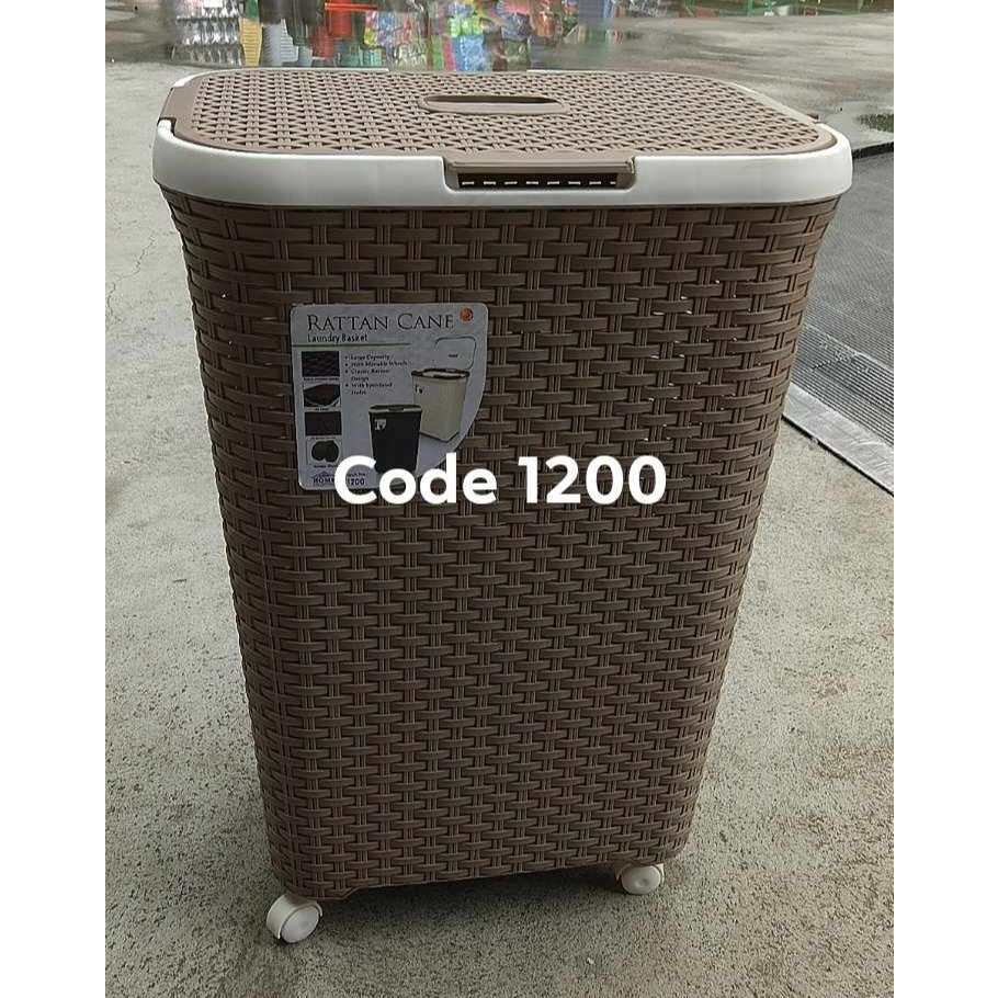 CHOCO RATTAN CANE LAUNDRY BASKET WITH WHEELS & COVER L44CMXW34XH59CM