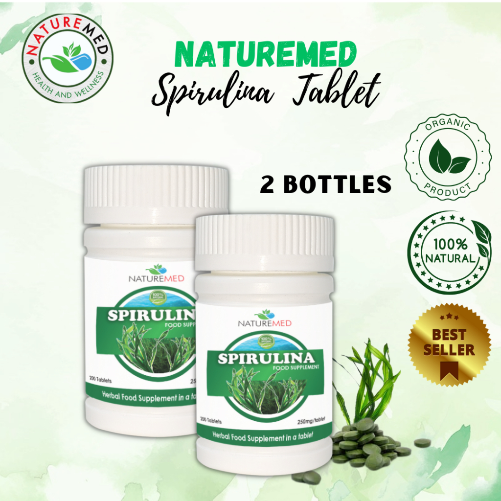 2 Bottles NatureMed SPIRULINA TABLET 200 Tablets/Bottle Helps