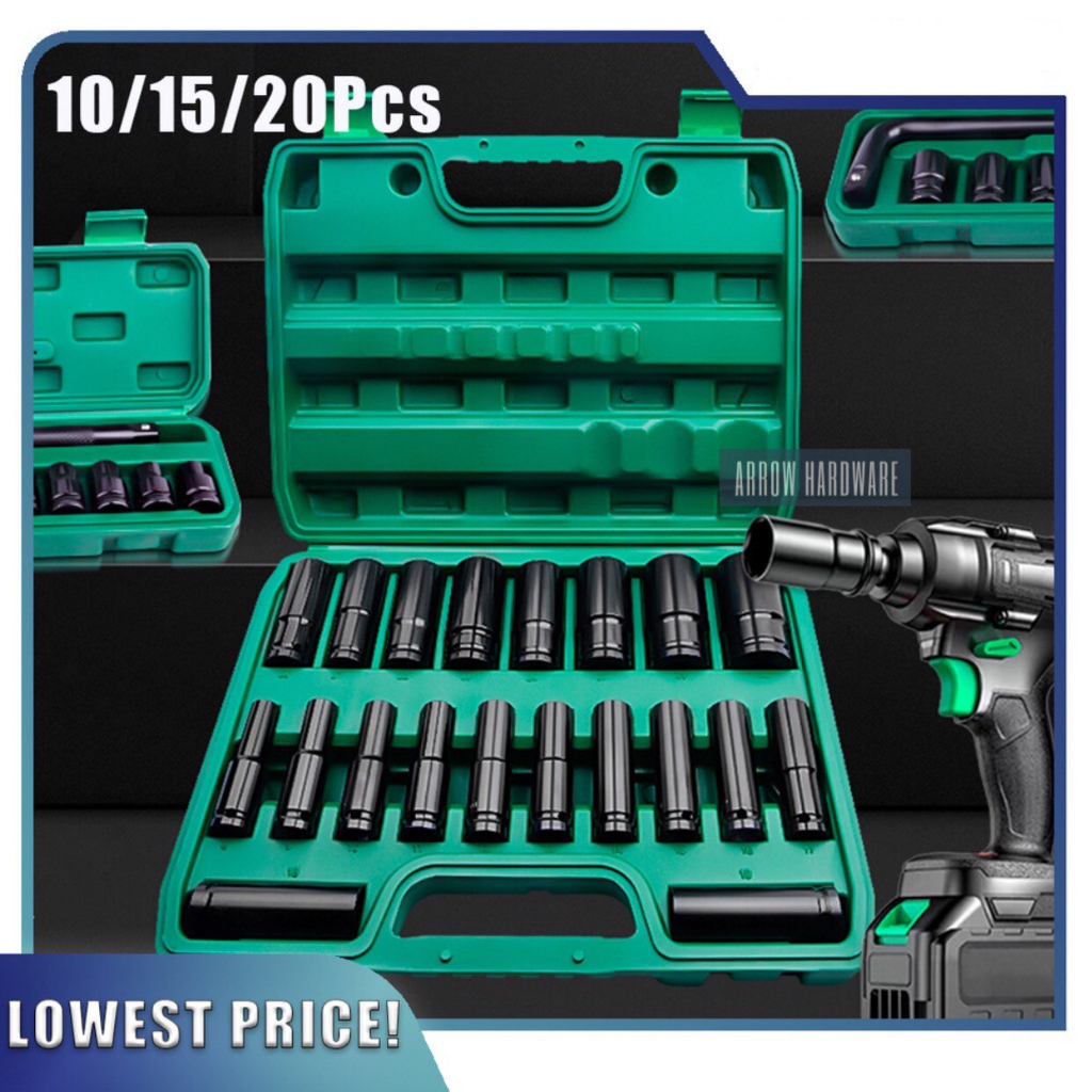 Impact Wrench Socket 10/15 pcs Set 1/2'' Electric Power Tool Hex Socket ...