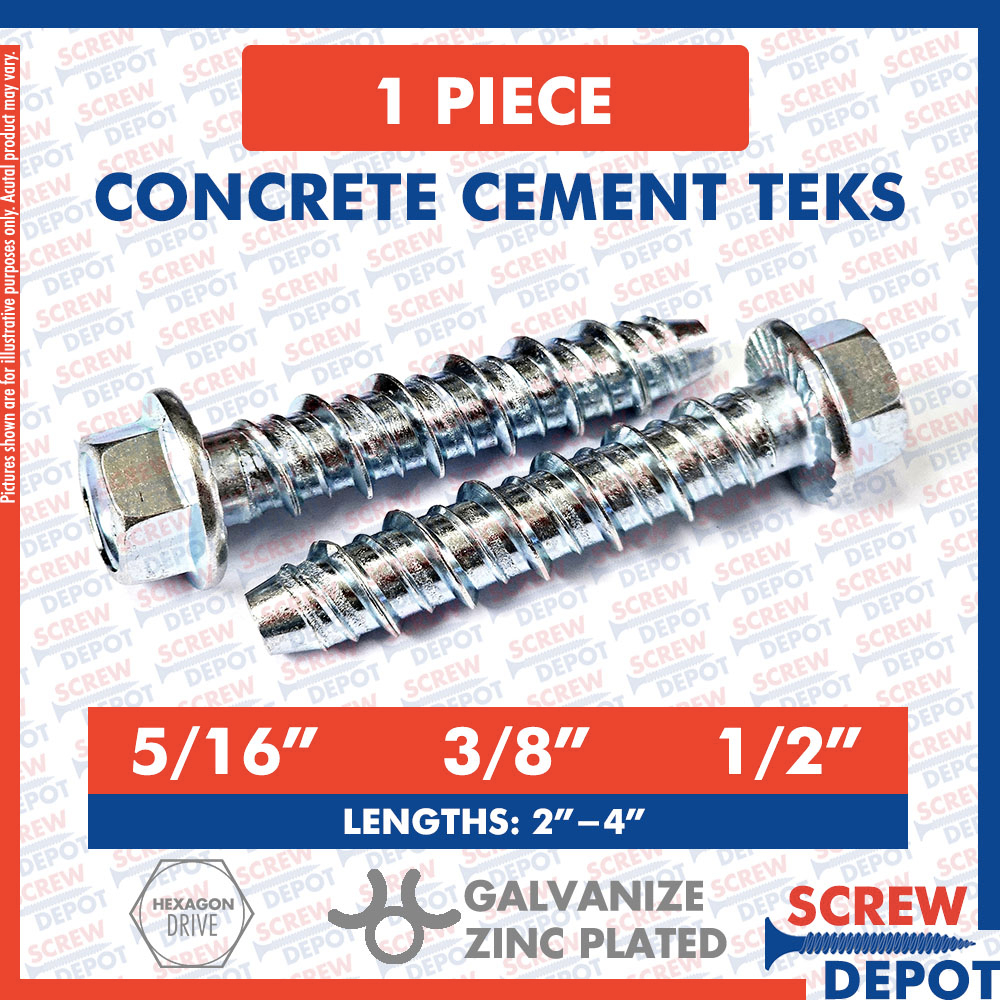 1PC 5/16 3/8 1/2 Cement Teks / Tapcon / Concrete Screw / Tap Con