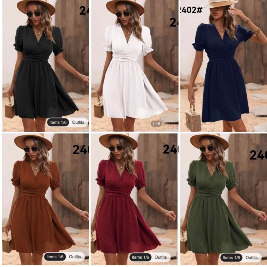 Women Korean Dress V Neck Short Sleeve Dresses High Waist Shopee Philippines