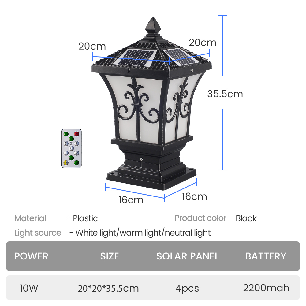 Rong River 10W 3Color Solar Light Outdoor Waterproof Solar Post Lamp ...