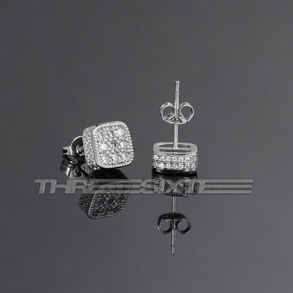 Y2K Sparkle Iced Bling Stud Earrings 8MM Square For Men / Women