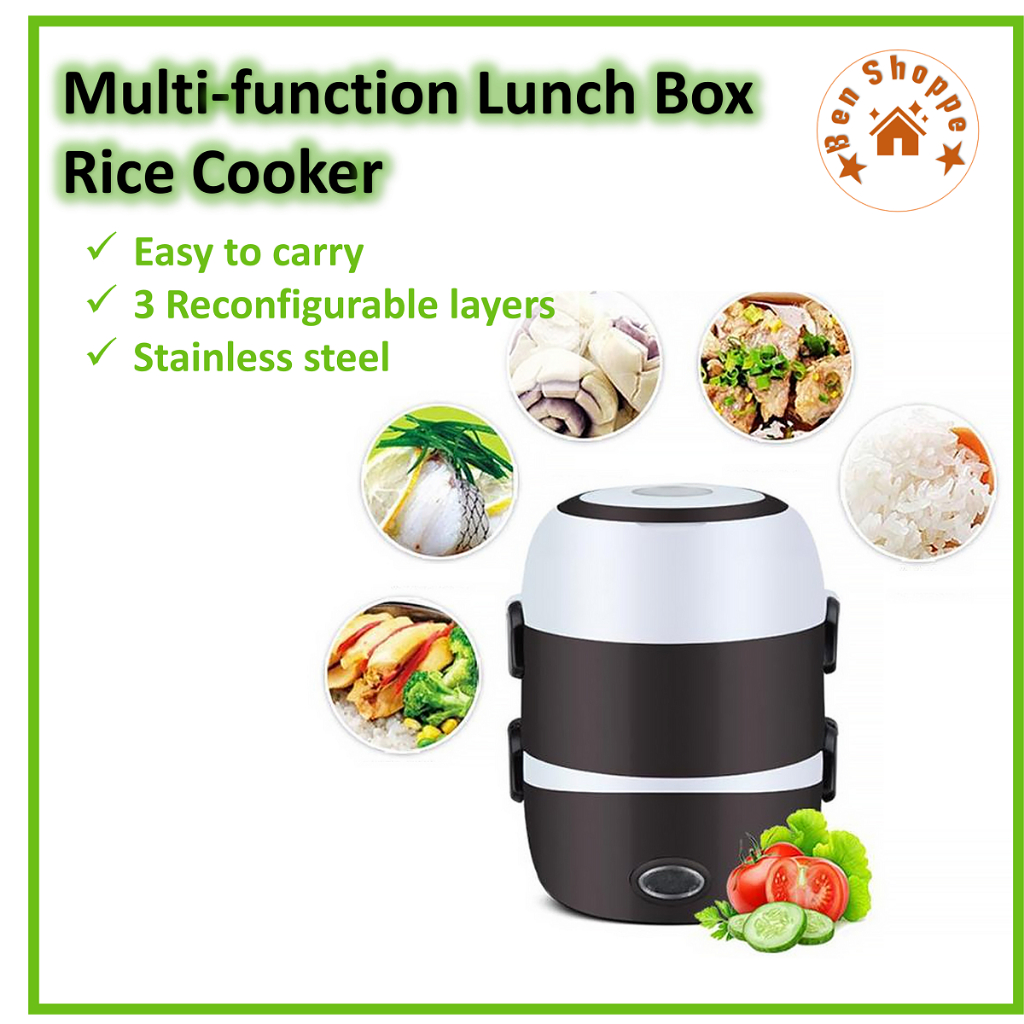 3Layer Portable Electric Heating Lunch Box Rice Cooker Stainless Steel
