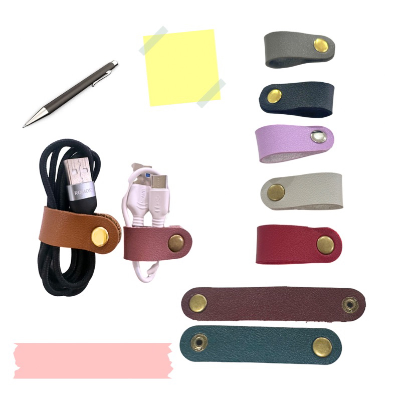 Faux Leather Cable Cord and Earphone Organizer Clip Wrap Bobbin