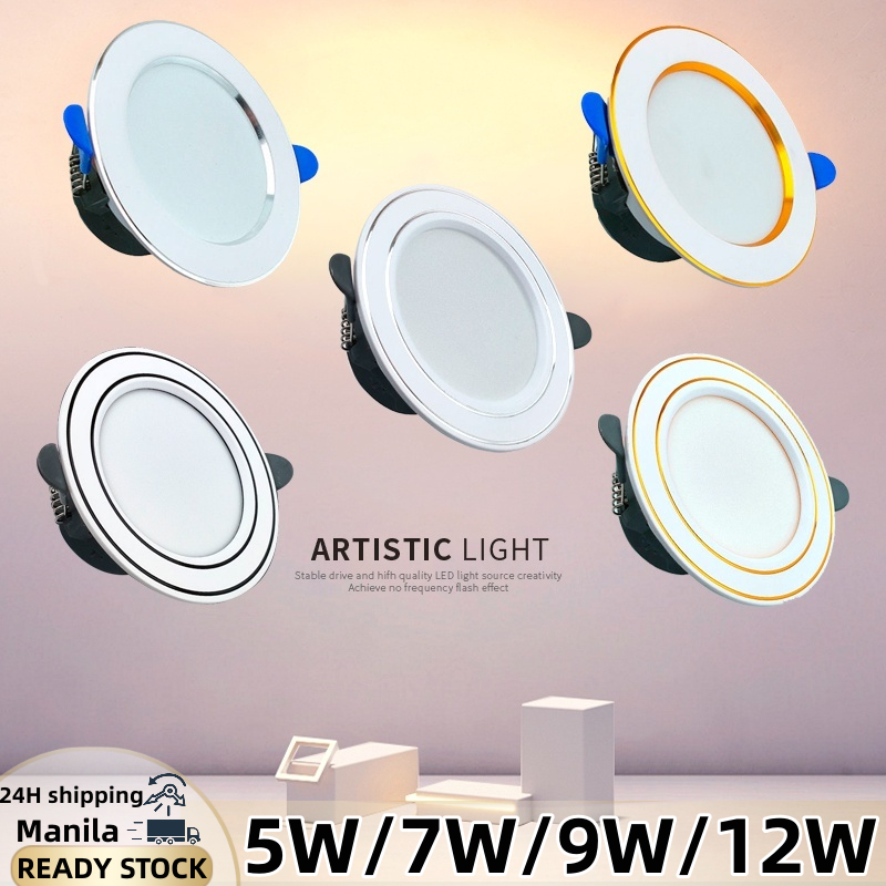 (COD)Tricolor 5W/7W Downlight Ceiling Light Recessed Pin Light Led