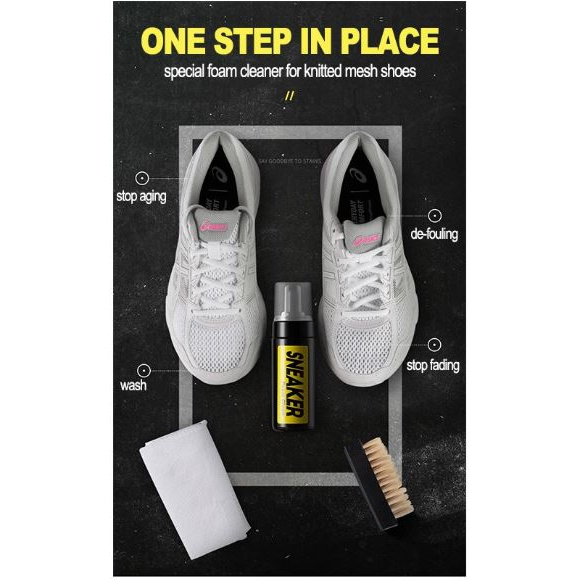 3 in1 White Shoe Cleaner Bleach Leather Care Set Rag Brush Cleaning