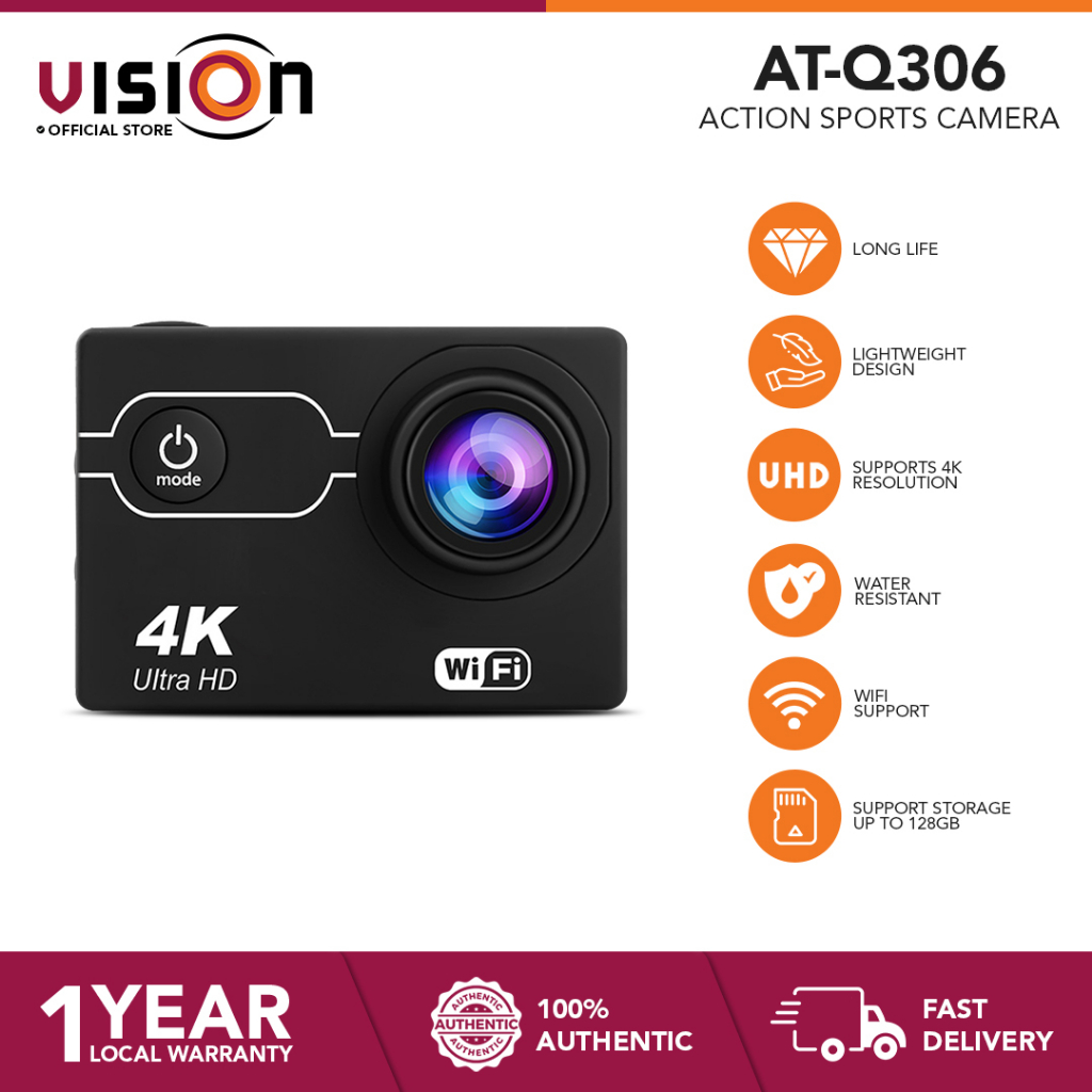 VISION ATQ306 4K 1080P Sports Action Camera with Remote Control