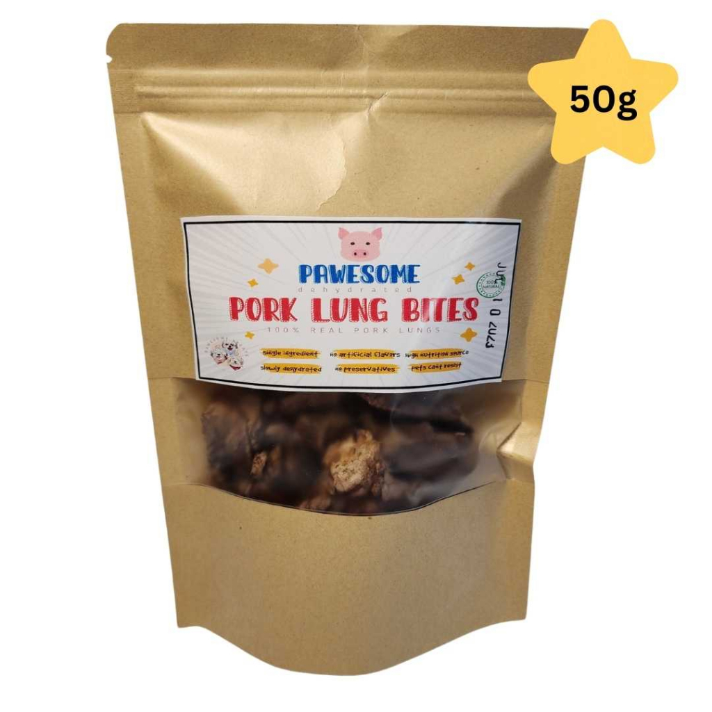 Pawesome Dehydrated Pork Lungs approx 40g bite size all natural treats