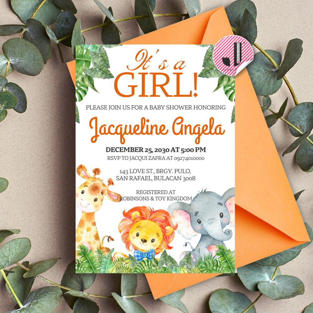 Jungle Safari Baby Shower Invitation, Customized Invitation, Jungle