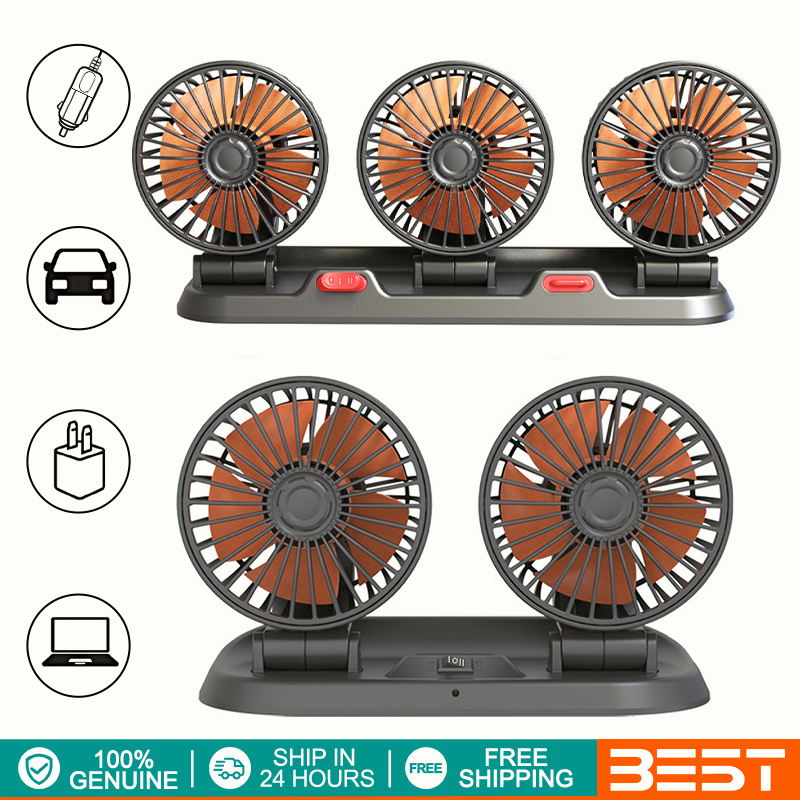 Car Fan 12V/24V USB Type 360 Rotation Dual Head Vehicle Fan Low Noise