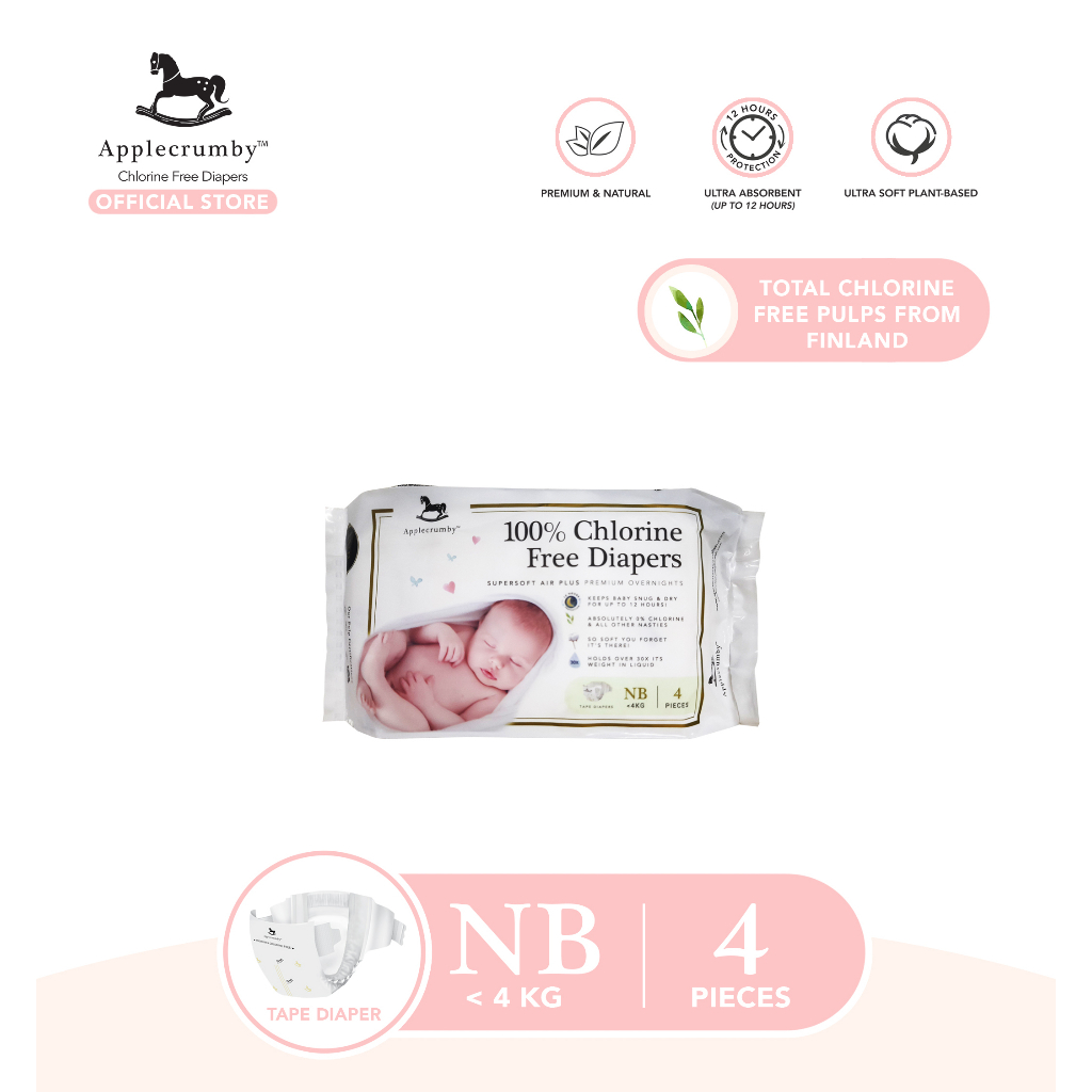 Applecrumby Chlorinefree Newborn Tape Baby Diapers (4kg) 4pcs x 1 pack Shopee Philippines