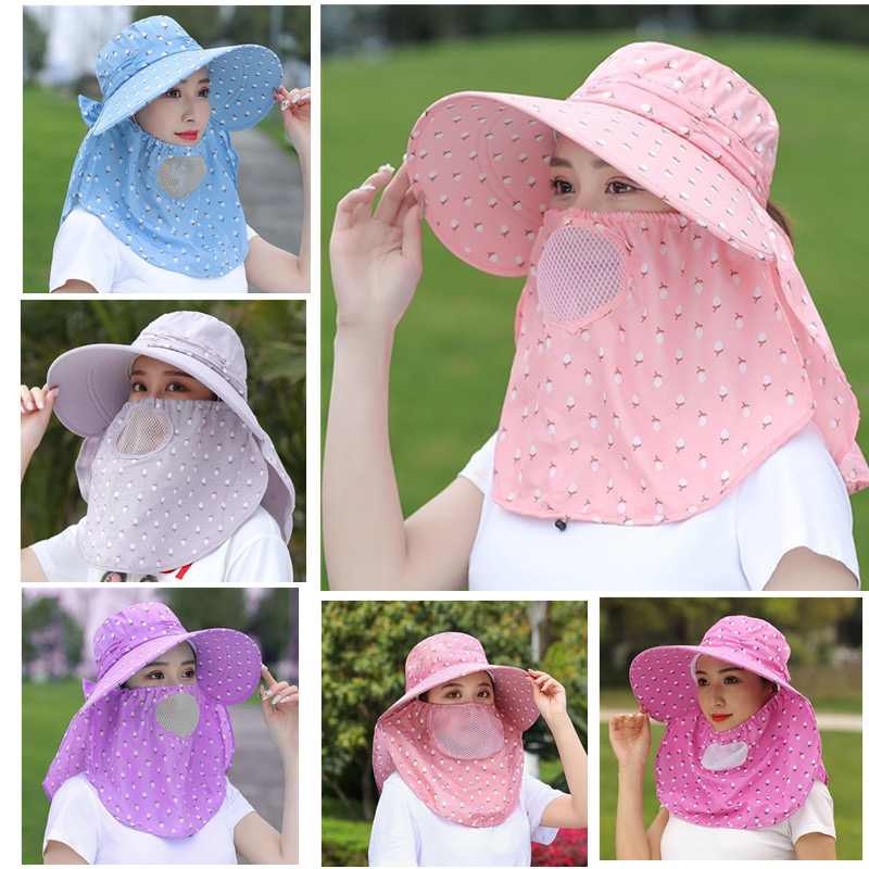 Hats #bht-05- Women's Hat Big Brim Face Neck Flap Breathable Sunscreen 