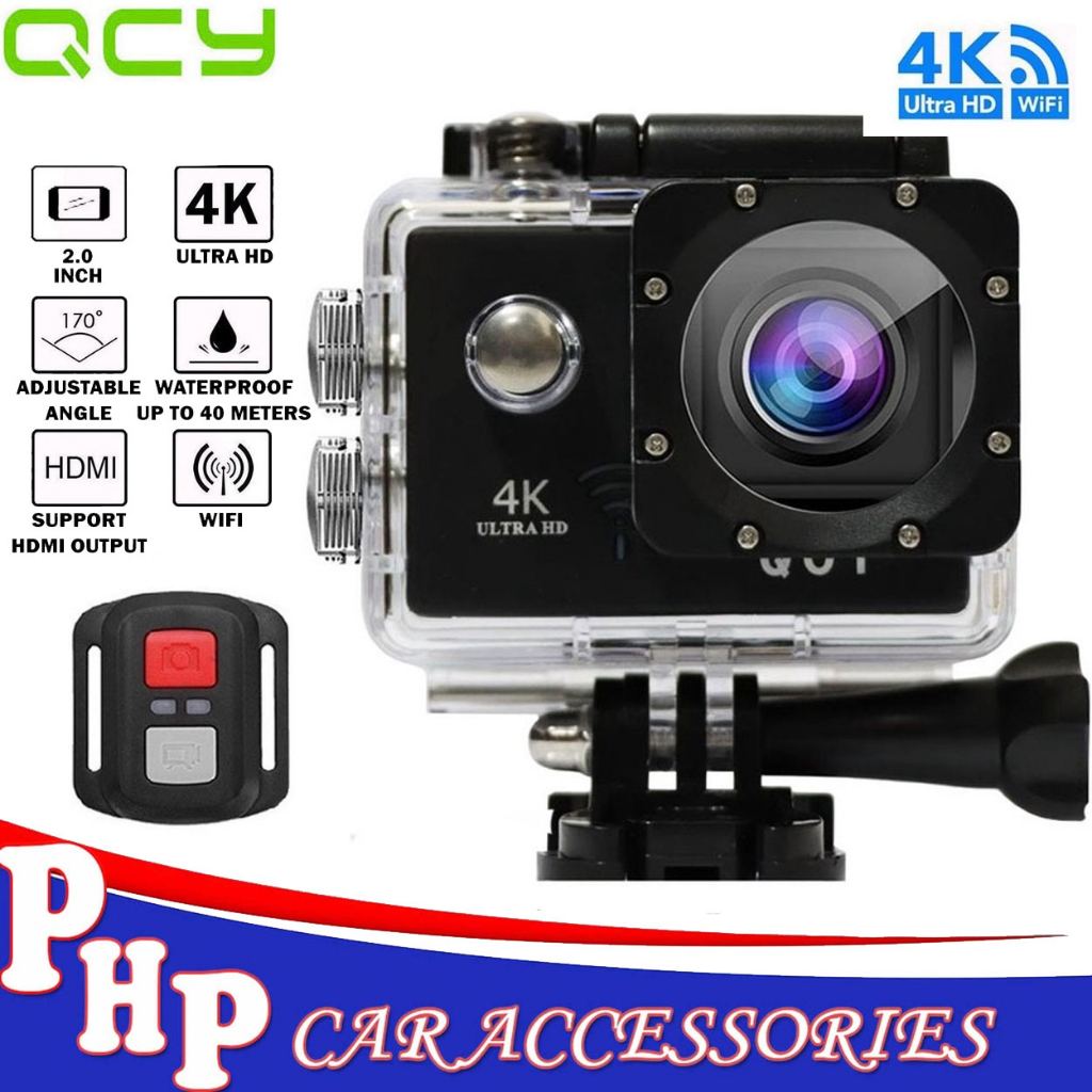 QCY Action Camera 4K 60FPS 20MP WiFi 40M 170° View Angle Waterproof ...