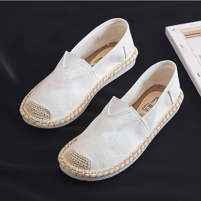 Korean Slip On Low Cut Flat Canvas Shoes For Women White | Shopee ...