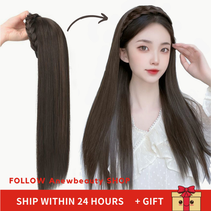 Natural Twist Braid Headband Hair Extension Wig Long Straight Hair