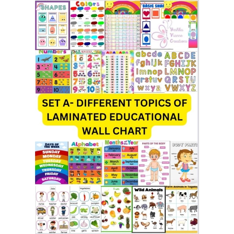 SET A DIFFERENT TOPICS OF LAMINATED EDUCATIONAL WALL CHART FOR TODDLER