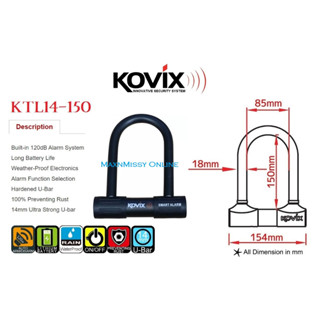 KOVIX U-LOCK PADLOCK WITH ALARM For Motorcycle, Scooter Or Bicycle ...