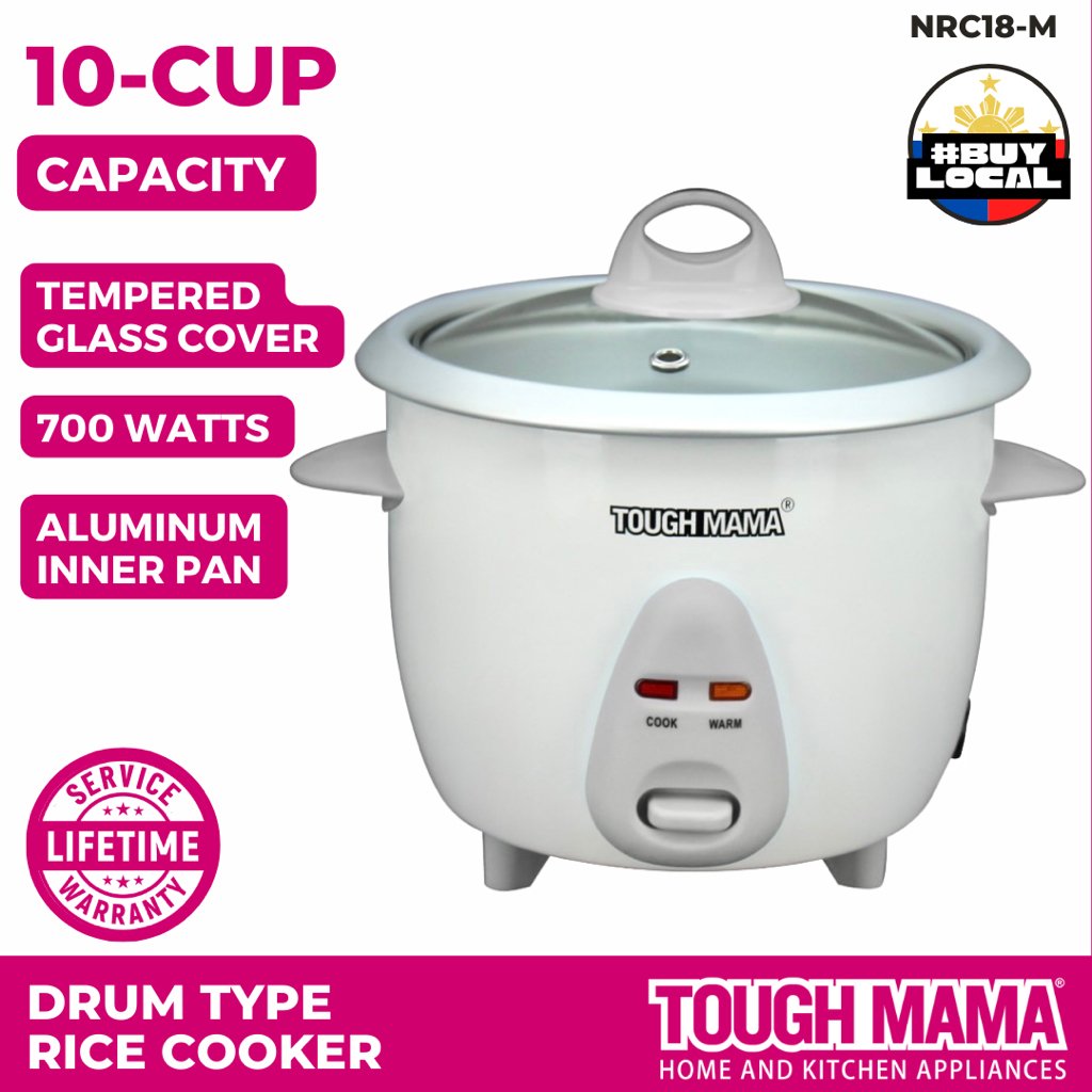 Tough Mama NRC18M GRAY Drum Rice Cooker 1.8L with Spoon and Measuring