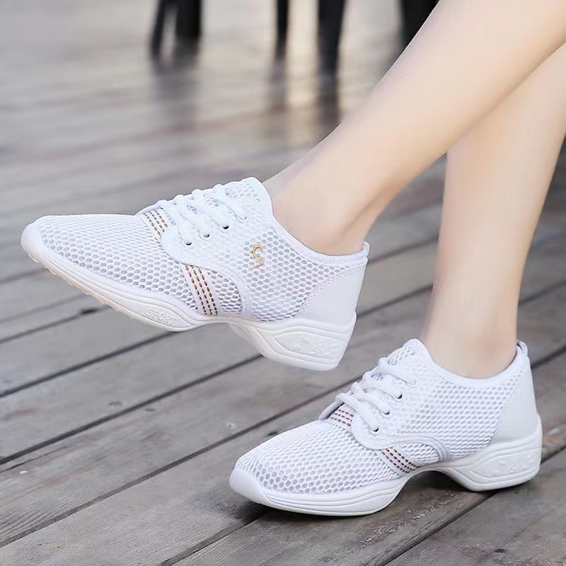 Women Casual Dance Shoes Jogging Sneaker Comfort White Rubber Shoes Mesh  Breathable Shoes For Women