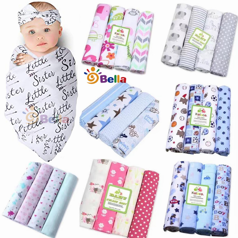 4 Pack Cotton Flannel Receiving Baby Blanket for Newborn Infant and