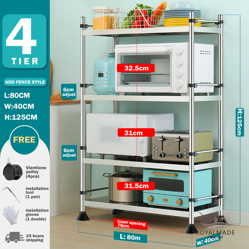 COD 4-Layer Stainless Kitchen Rack / Stainless Steel Kitchen Shelf ...