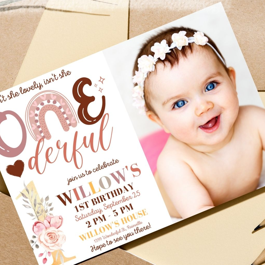 BOHO RAINBOW THEMED INVITATION WITH WHITE ENVELOPE - CUSTOMIZED ...