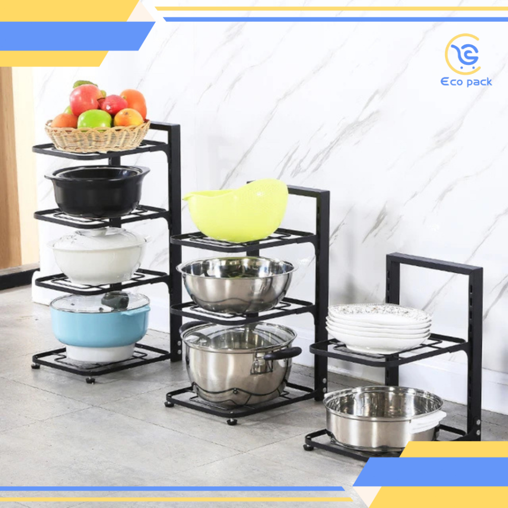 2-4 Tier Pot Rack Kitchen Adjustable Pans Organizer Multi-layer ...