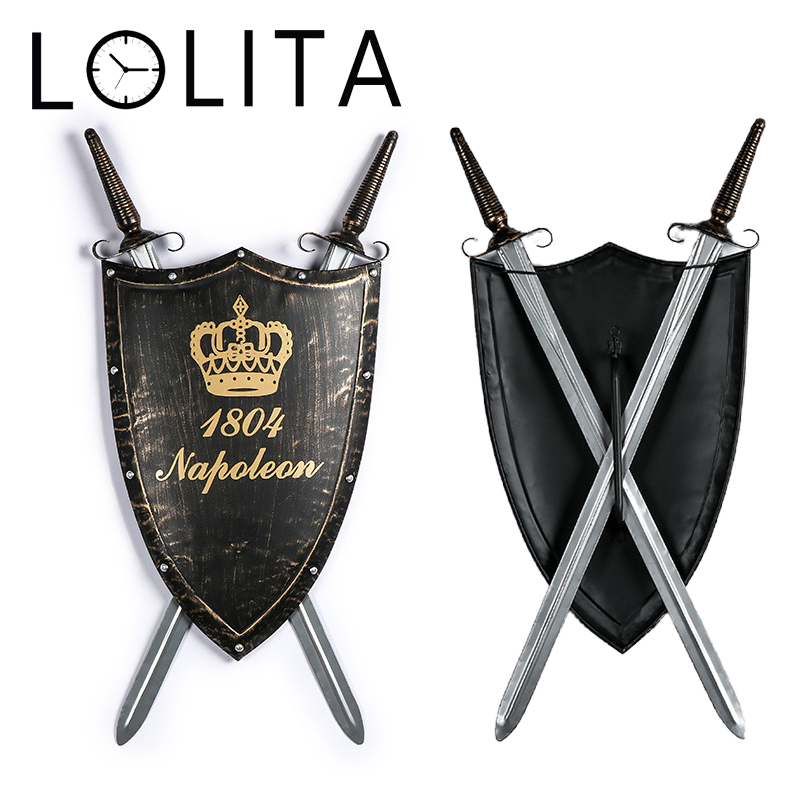 LOLITA Medieval Ancient Rome Iron Shield Wall Hanging Sword Decorative