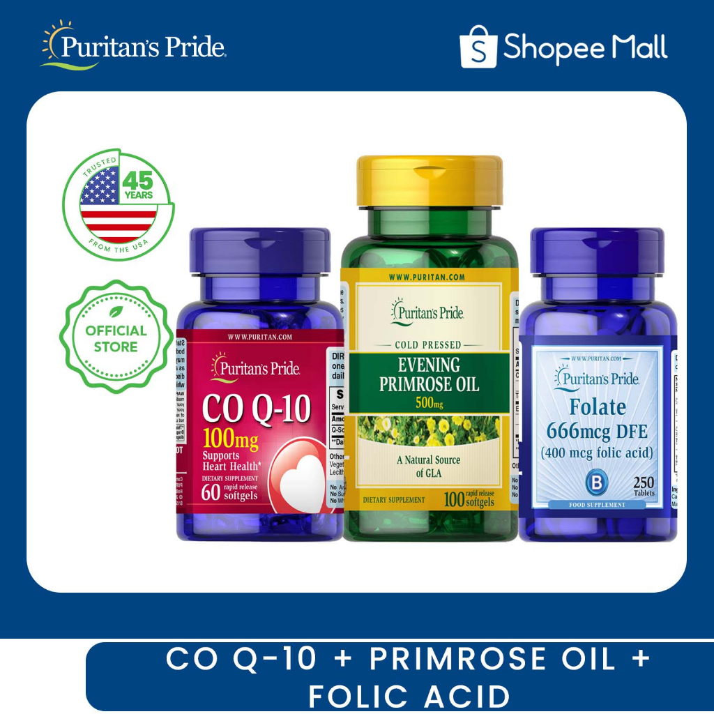 CoQ10 QSorb 100mg + Evening Primrose Oil 500mg + Folic Acid 400mcg 250