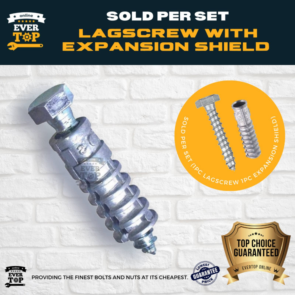 1/4, 5/16 LAGSCREW WITH EXPANSION SHIELD LAG SHIELD LAGSCREW & SHIELD SET Shopee Philippines