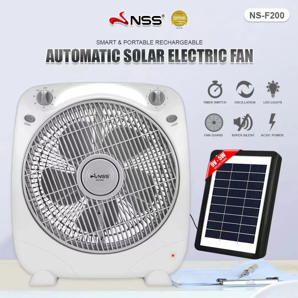 Nss 14 Inch Solar Electric Fan With Solar Panel And Led Lamp Desk Fan Acdc Rechargeable Fan 7002