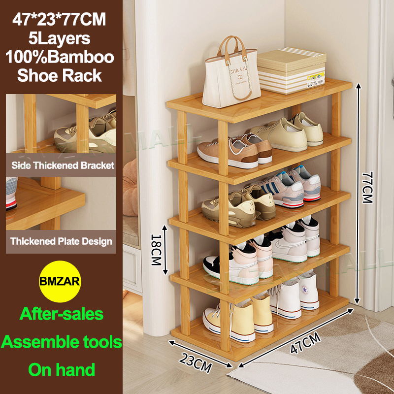 SUNNY BIERE Shoe Rack Organizer Bamboo Shelf 5-9 Layers Stackable DIY ...