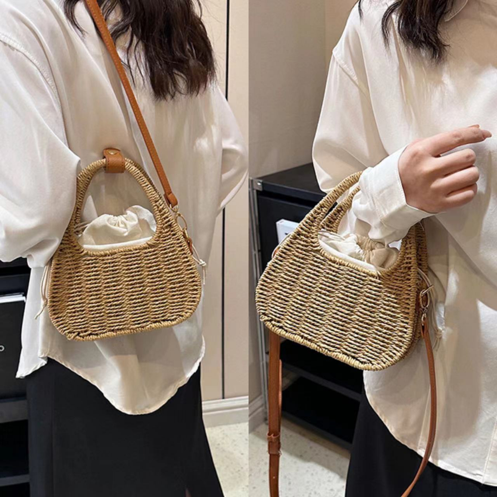 Women's Straw sling Bag Summer Seaside Handwoven Bag Shoulder Hand ...