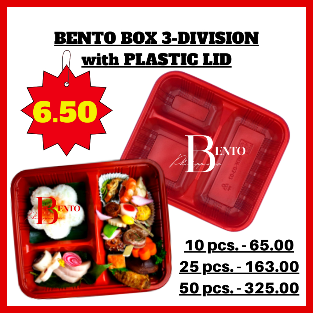 Bento Box with Lid 3Division Disposable (10pcs, 25pcs, 50pcs