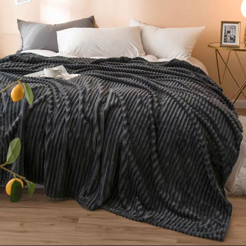 Legit Size Full Double Thick Plain With Stripes Velvet Blanket Super
