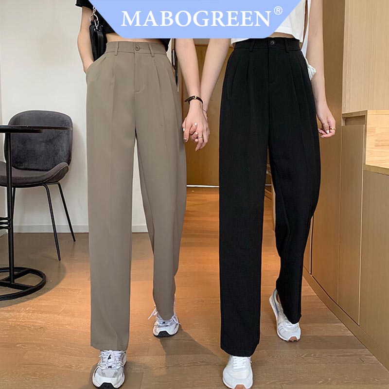 MaboGreen Women Korean Wide Leg Casual High Waist Suit Pants Slimming ...