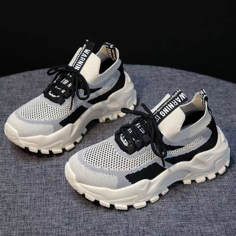 W232 new Korean version of female flying woven mesh sports shoes thick sole light casual shoes runni