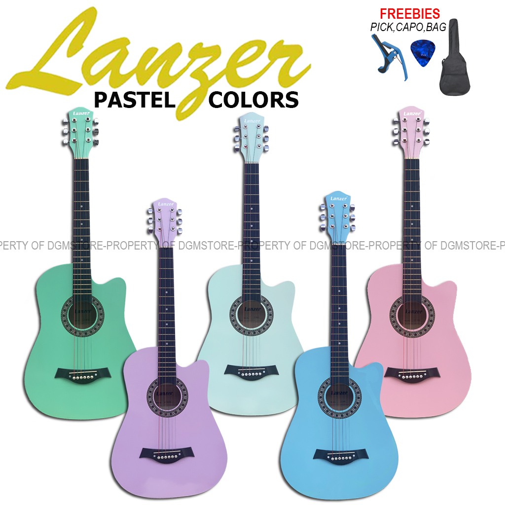Lanzer Acoustic Guitar PASTEL COLORS with FREE Bag FREE 1pcs Pick FREE