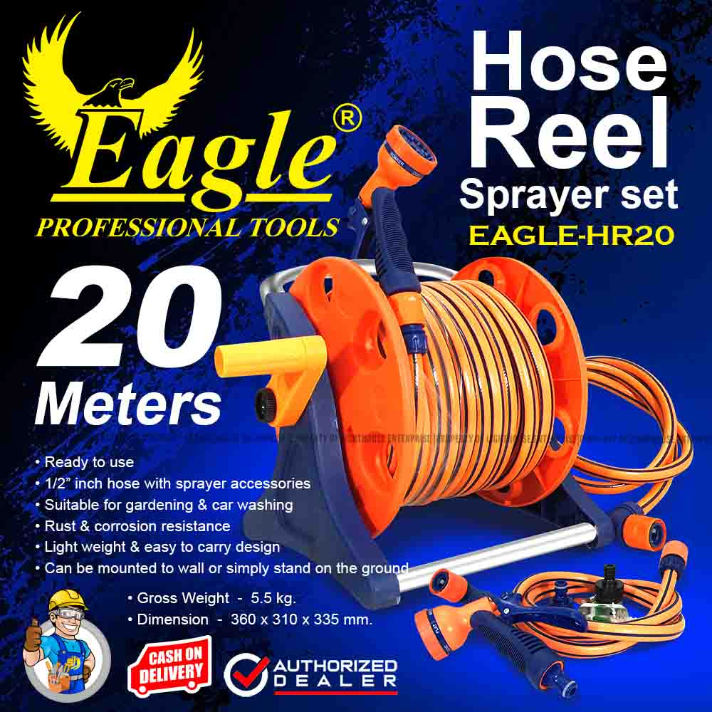 Hose Reel Set / Carwash Hose / Garden Hose / Water Hose with 6 Pattern  Sprayer - 10m - 20m (EAGLE)