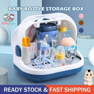 1pc Baby Bottle Organizer Box With Lid, Dustproof Water Cup Drip Rack,  Storage Box For Baby Bowl And Cutlery, Plastic Container