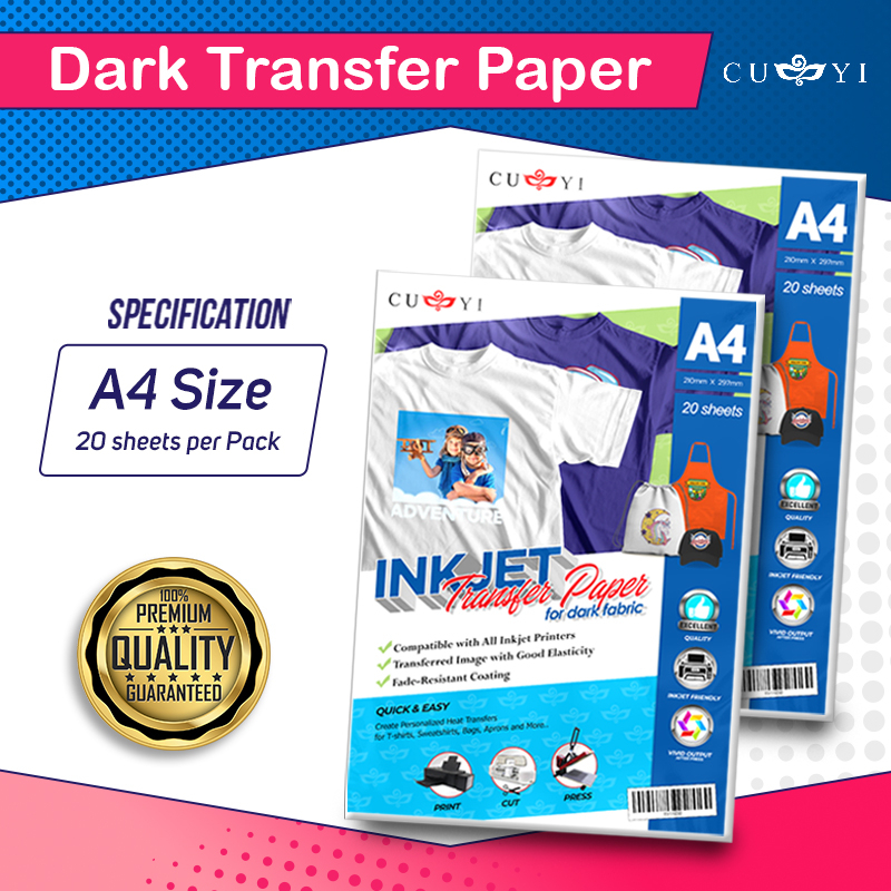 20sheets) CUYI Dark Transfer Paper A4 Size for T-shirt DIY