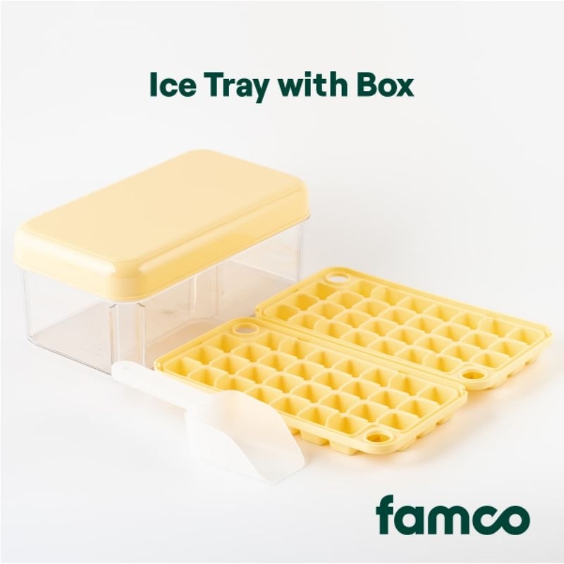 Famco Ice Maker Tray w/ Box Flexible Ice Tray with Storage Lid for