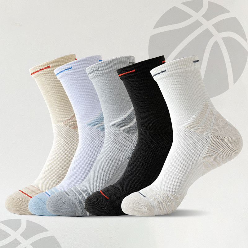 Basketball Socks Men Black Cotton Sports Socks Medium Tube Towel ...