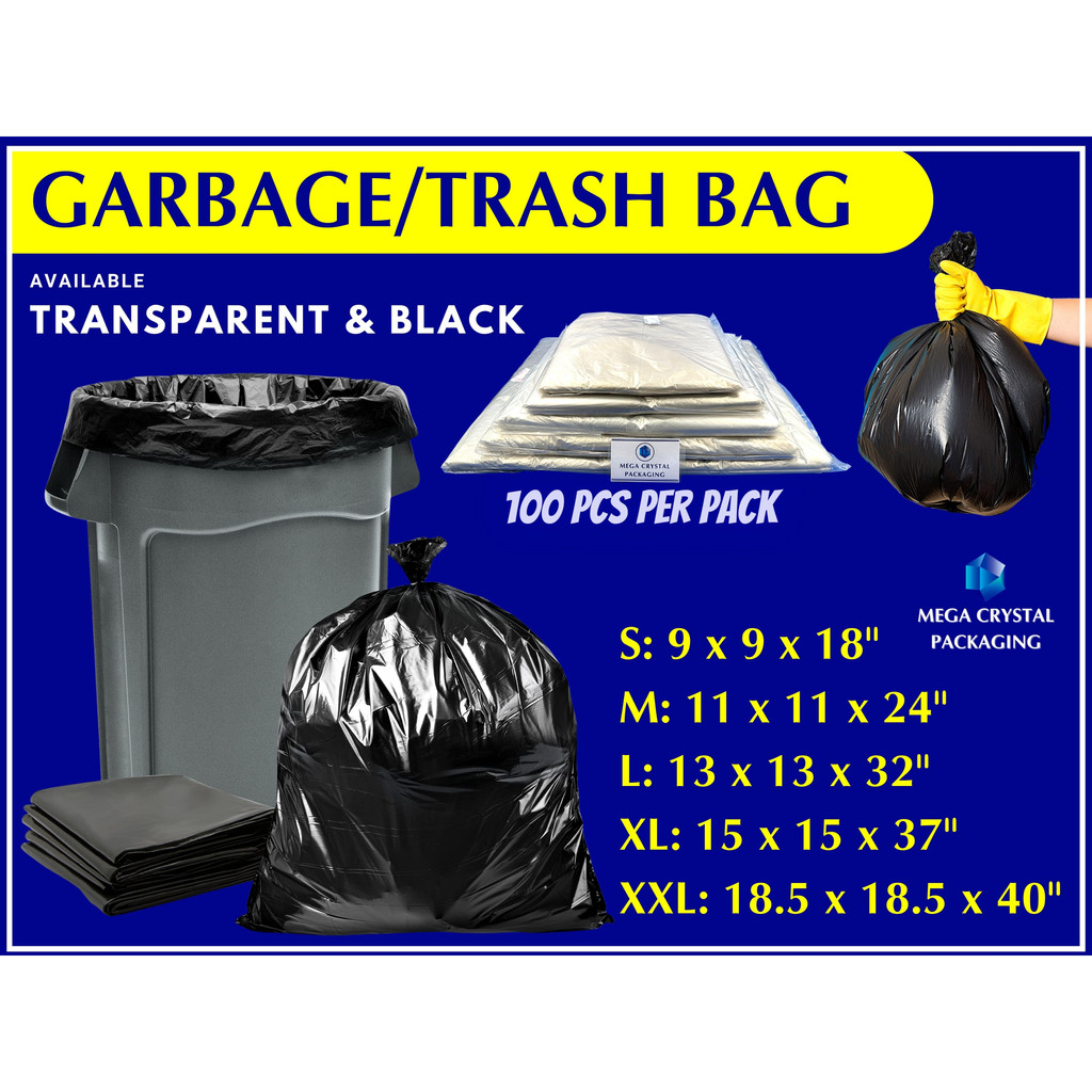 [ 100 Pcs. ] Trash Bags / Garbage Bags Black / Transparent ( S, M, L ...