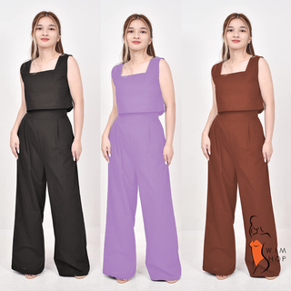 KOREAN POLO TOP AND TROUSER TERNO SET women ladies polo wide leg pants  casual elegant streetwear taytay bangkok fashion style clothes