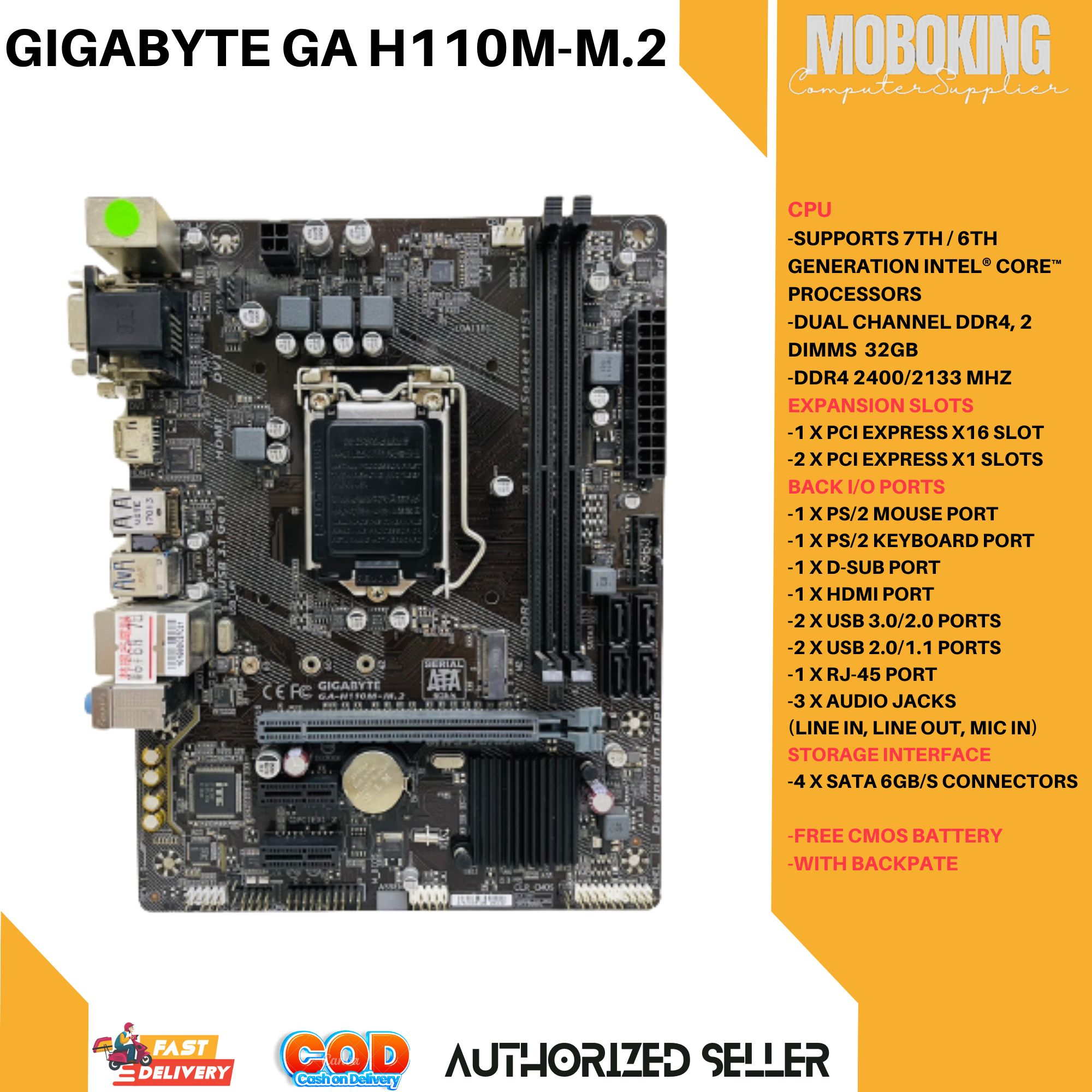 GIGABYTE GA H110MM.2 7th 6th GEN Motherboard h110 Socket LGA 1151 i3