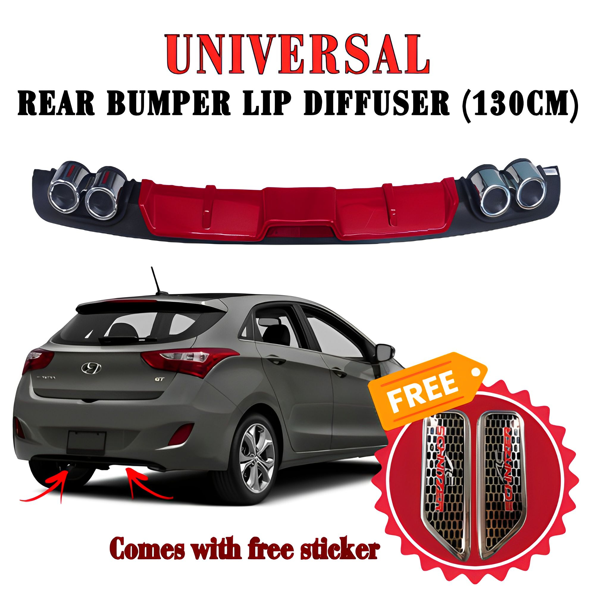 LD Universal 130cm Car Rear Bumper Diffusers Lip Spoiler Body Kits ABS